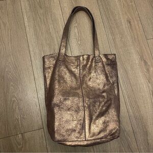 Brown Faux Leather Tote Bag with Vintage Patina
